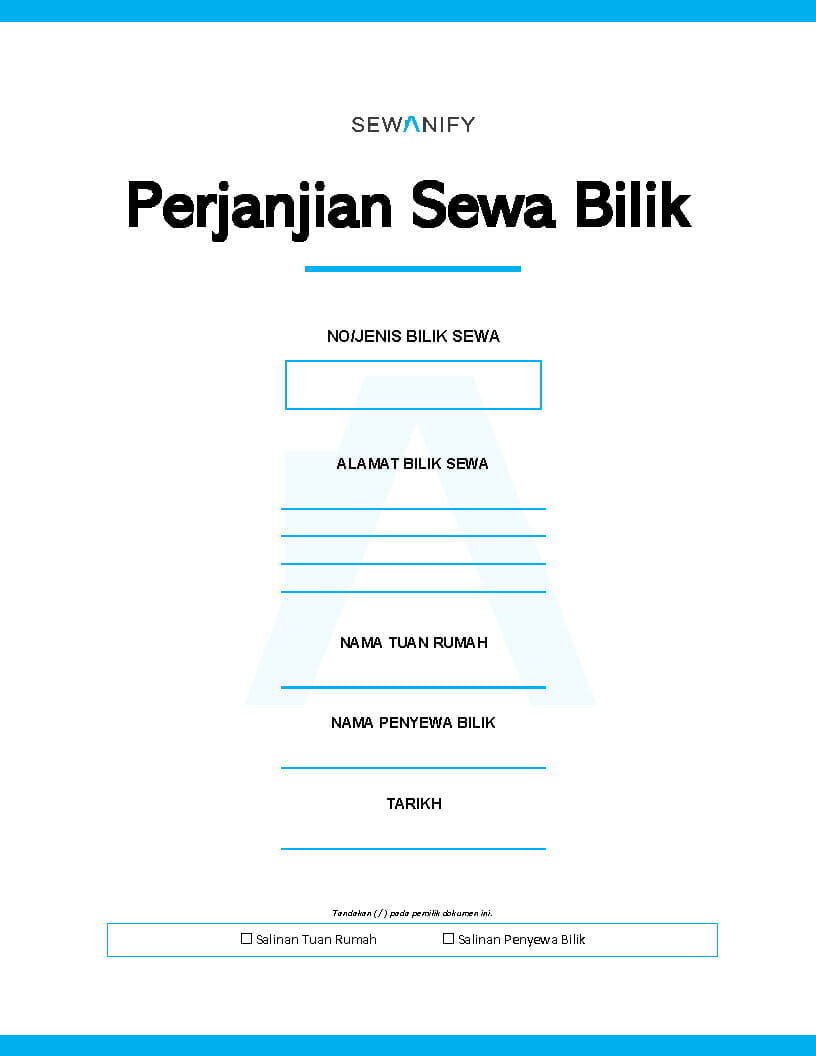 Contoh Agreement Perjanjian Sewa Bilik - Muka Hadapan