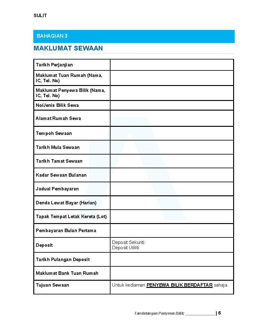 Contoh Agreement Perjanjian Sewa Bilik - Maklumat Sewaan
