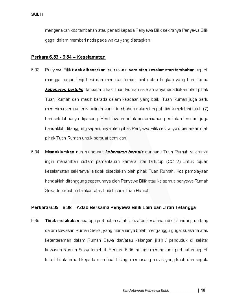 Contoh Agreement Perjanjian Sewa Bilik - Adab Berjiran dan sesama penyewa bilik yang lain